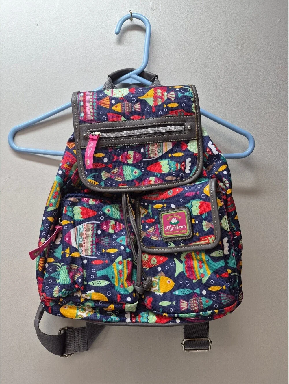 Lily Bloom Urban Living Colorful Fish Print Backpack with Multiple Pockets B355